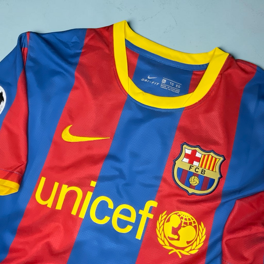 Blessed Jerseys FC Barcelona Iniesta soccer jersey with red and blue stripes, yellow collar, and UNICEF logo.