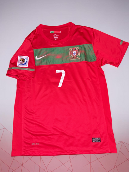 Blessed Jerseys Portugal National Team 2010 Soccer Jersey with Cristiano Ronaldo #7 in red polyester with FIFA World Cup patch.